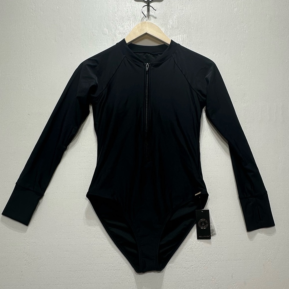Relleciga Women's Long Sleeve Black Zip-Front Swim Suit NWT size small